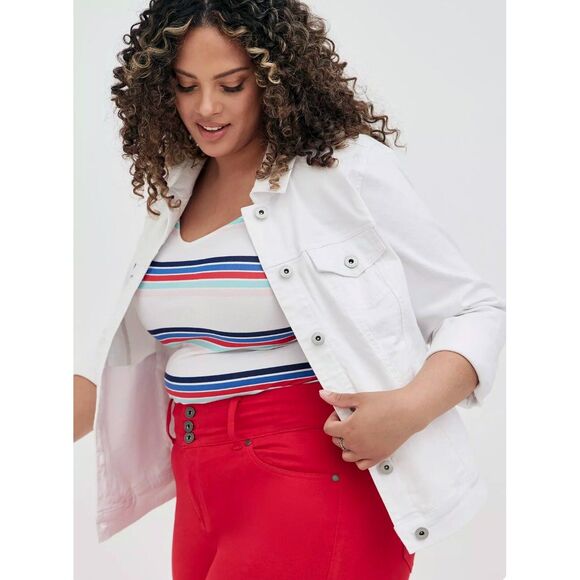 Torrid Jacket Womens Plus Size 1X 14-16 White Denim Trucker Stretch Cotton NWOT - Picture 3 of 13